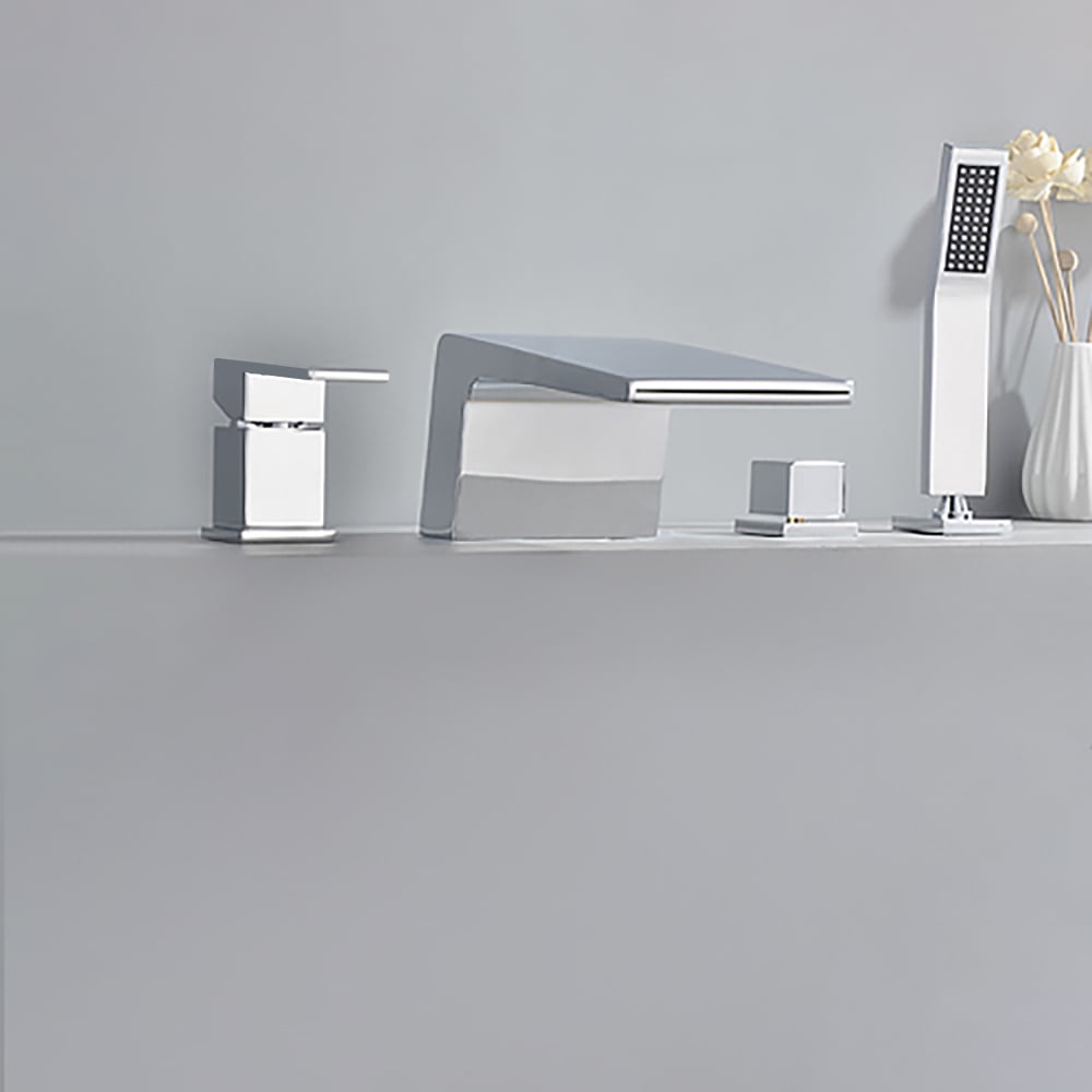 Perguntas e respostas para Torneira de banheira romana Waterfall Deck Mount com chuveiro de mão em cromo