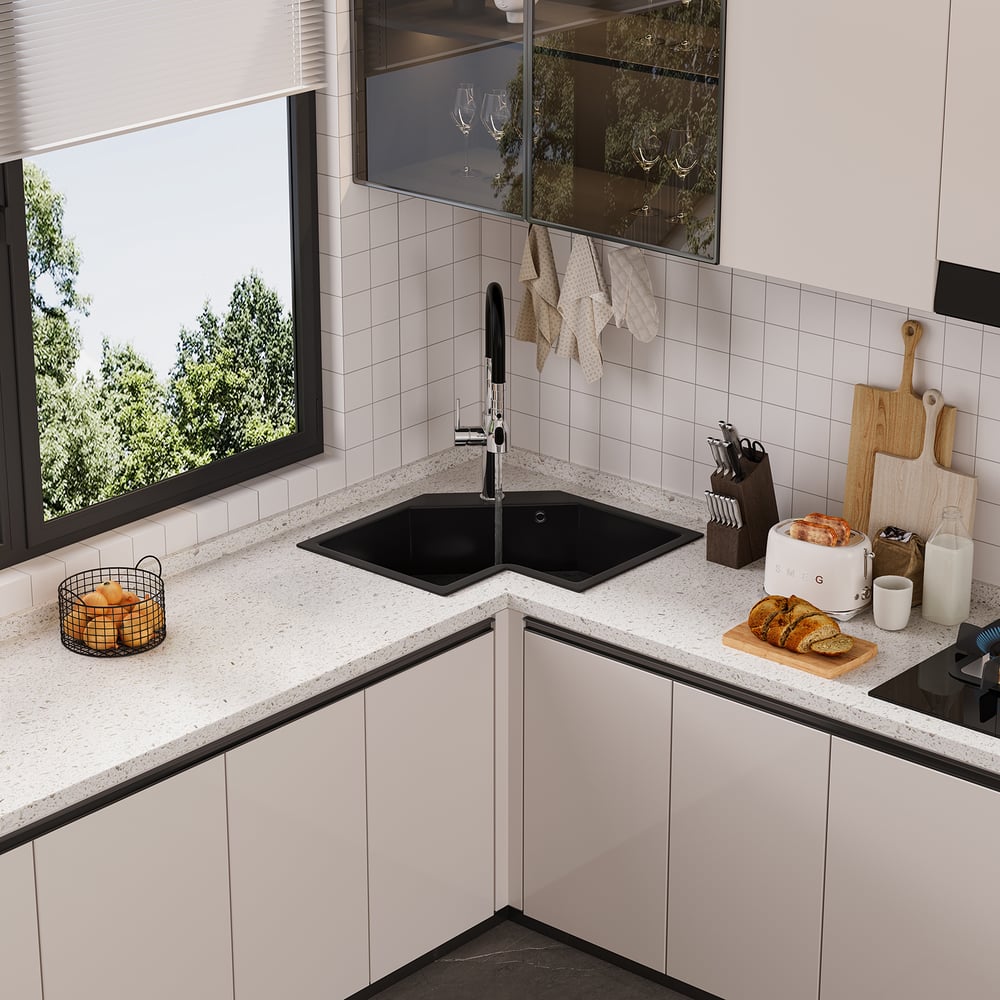 Hodnocení zákazníků pro položku 25" černý rohový kuchyňský dřez moderní křemenný nepravidelný dřez s jednou miskou