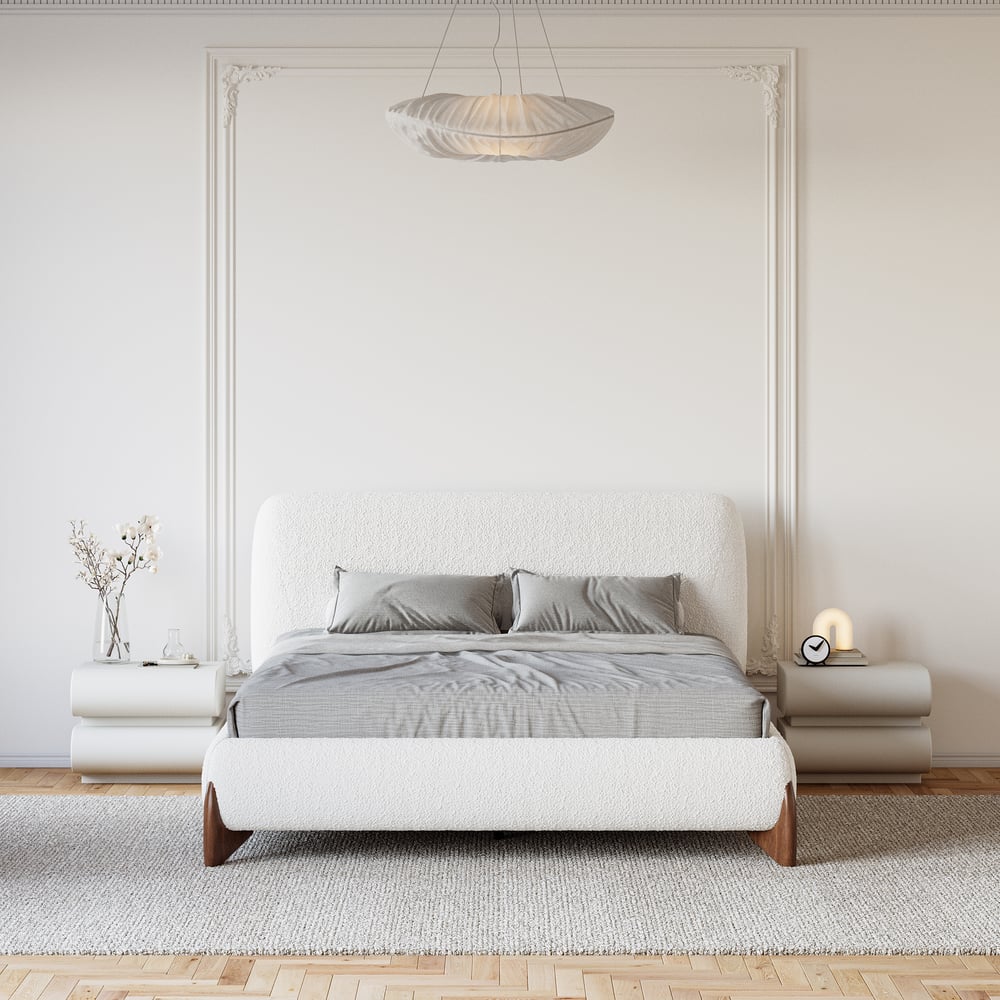 Avaliações de clientes sobre Cama plataforma estofada Curva Boucle 160* 200 cm com pernas de nogueira