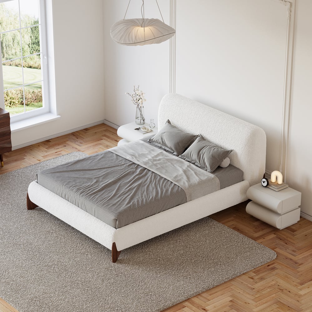 Avaliações de clientes sobre Cama plataforma estofada Curva Boucle 160* 200 cm com pernas de nogueira