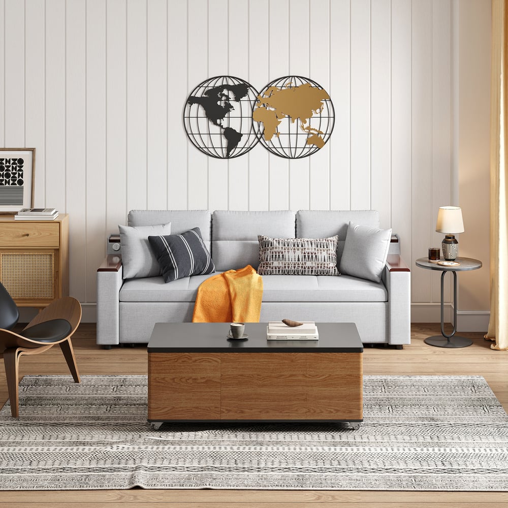 Domande e risposte per Divano letto king size in lino a 3 posti da 83" con rotelle e porta USB