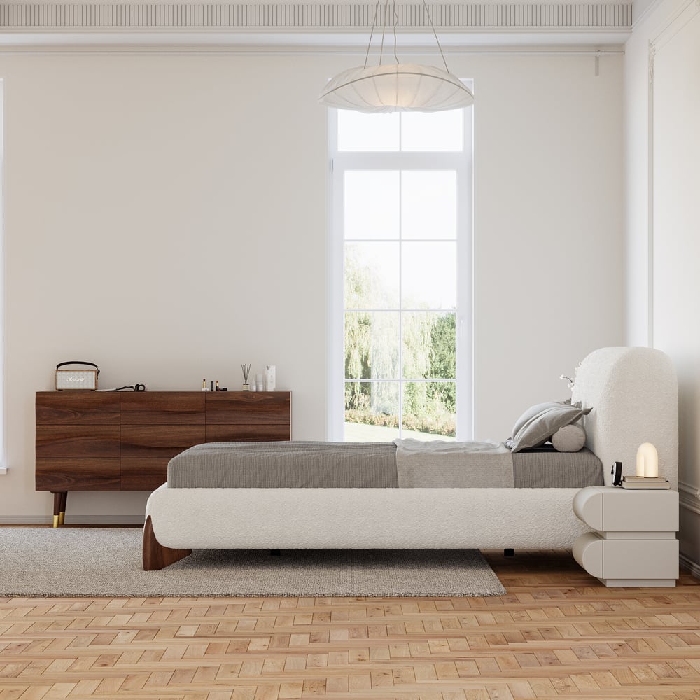 Avaliações de clientes sobre Cama plataforma estofada Curva Boucle 160* 200 cm com pernas de nogueira