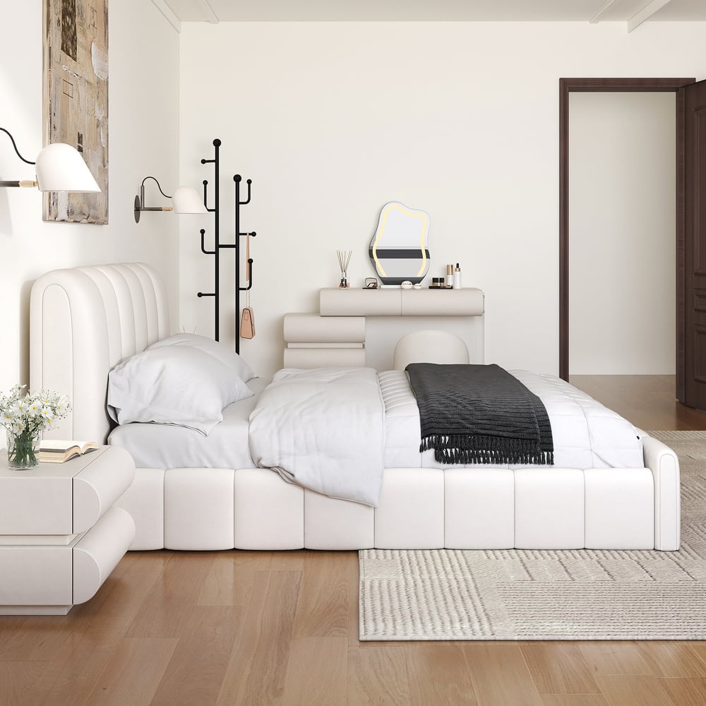 Avis Clients sur Cadre de lit moderne en cuir Humply 140x200 cm avec tête de lit rembourrée