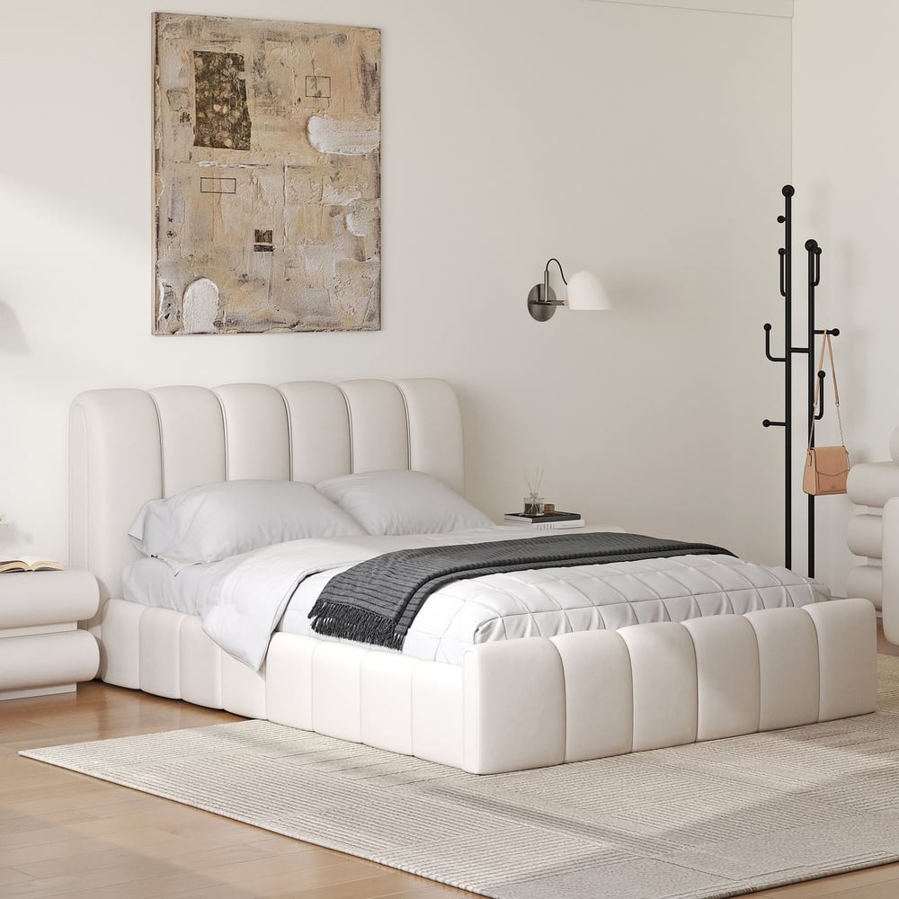 Avis Clients sur Cadre de lit moderne en cuir Humply 140x200 cm avec tête de lit rembourrée