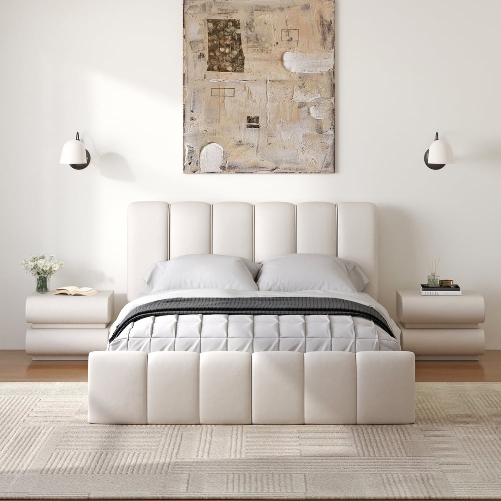 Avis Clients sur Cadre de lit moderne en cuir Humply 140x200 cm avec tête de lit rembourrée