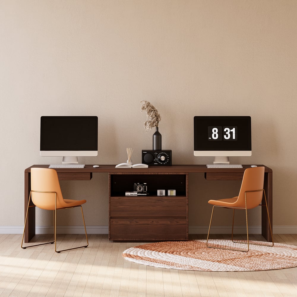 Questions and Answers for 2-Person Double Desk Modern Walnut Rectangular Office Desk 4 Drawers & 1 Cabinet (94.5")