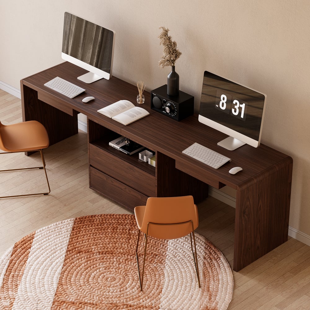 Questions and Answers for 2-Person Double Desk Modern Walnut Rectangular Office Desk 4 Drawers & 1 Cabinet (94.5")