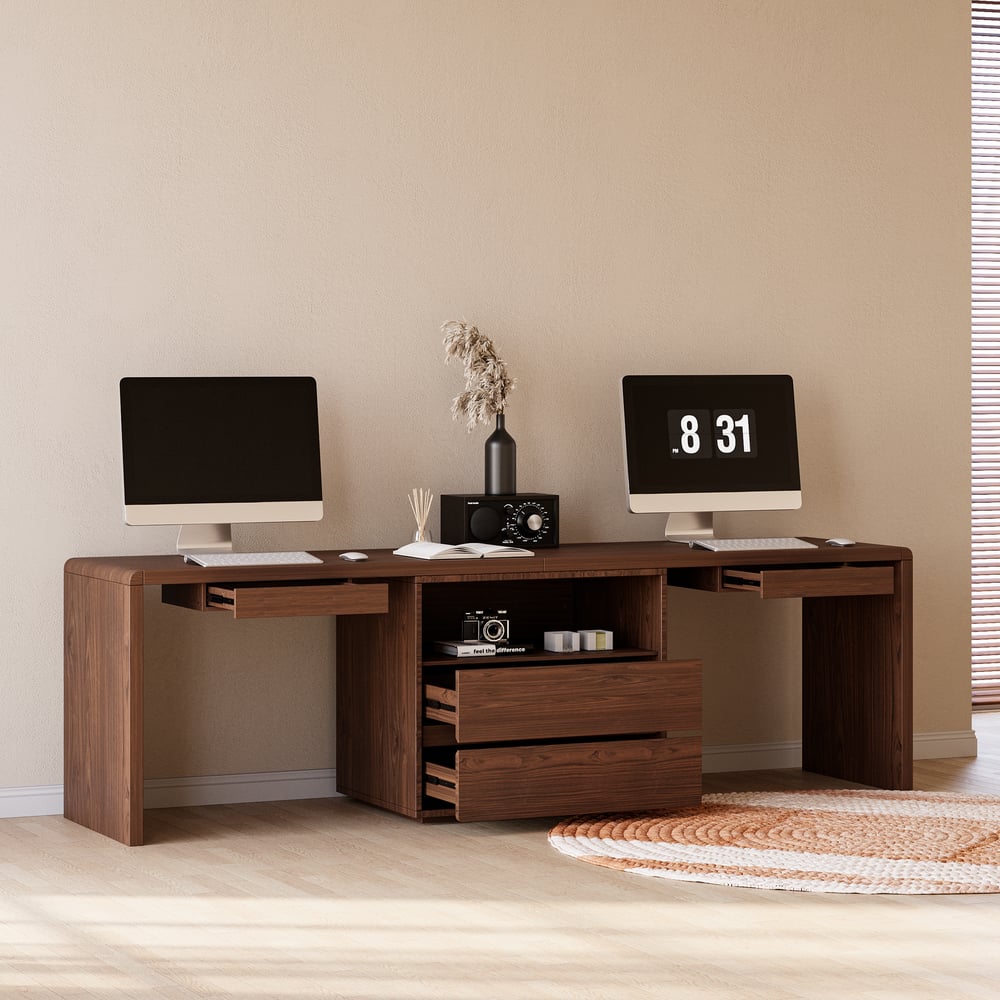 Questions and Answers for 2-Person Double Desk Modern Walnut Rectangular Office Desk 4 Drawers & 1 Cabinet (94.5")