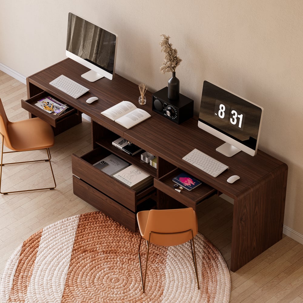 Questions and Answers for 2-Person Double Desk Modern Walnut Rectangular Office Desk 4 Drawers & 1 Cabinet (94.5")