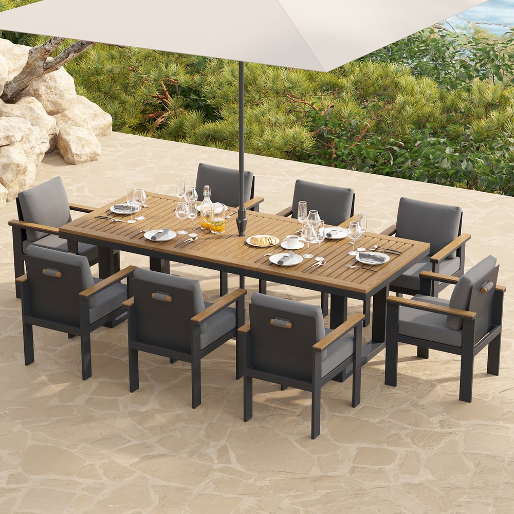 Questions et Réponses pour Table à manger rectangulaire Axis pour 6 personnes en bois et aluminium pour terrasse extérieure