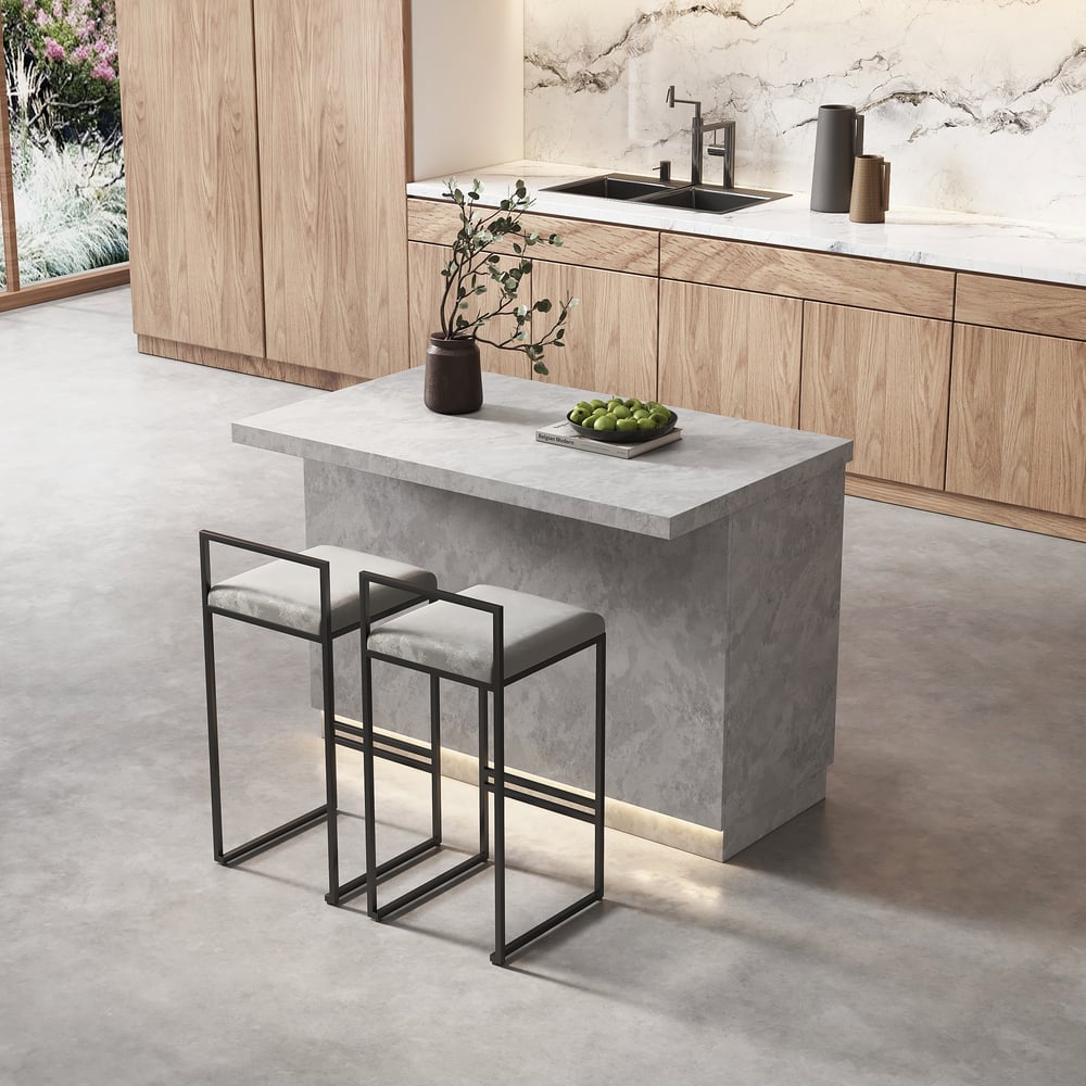 Otázky a odpovědi pro 50" dřevěný kuchyňský ostrůvek ve stylu Japandi s více úložišti a LED světle šedou