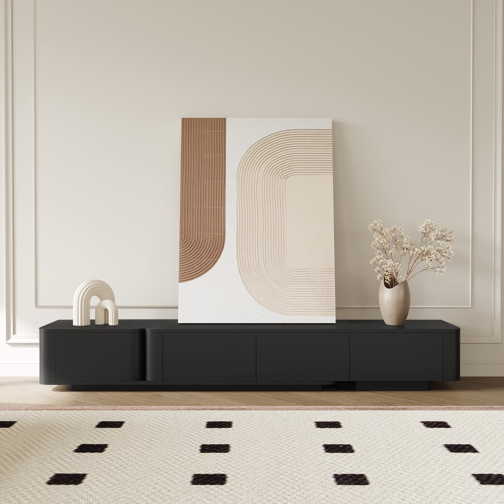 Questions and Answers for Extendable Black Modern TV Stand with 4 Drawers(78"-108")