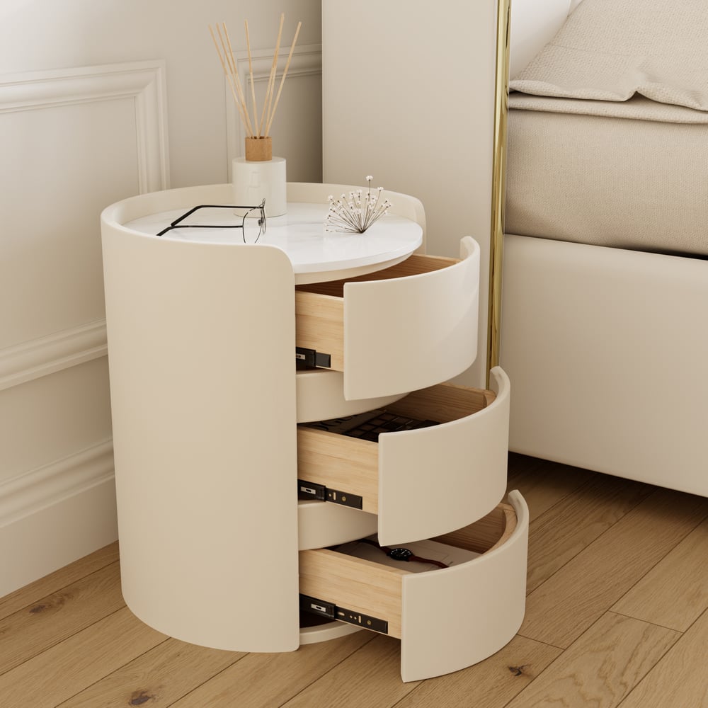 Oceny klientów dla Nowoczesne szafki nocne z białego marmuru i skóry z 3 szufladami