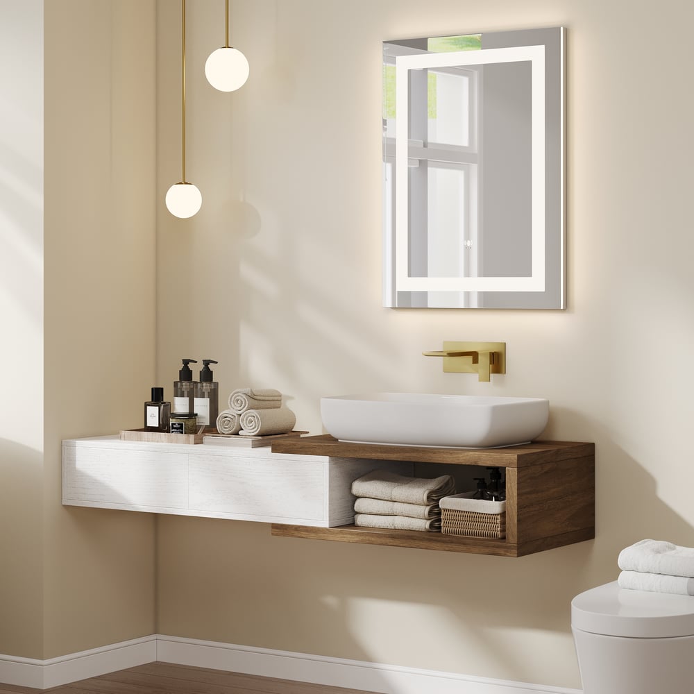 Domande e risposte per Specchio da bagno a LED senza cornice con controllo gestuale, 61 x 32", antiappannamento e altoparlante Bluetooth