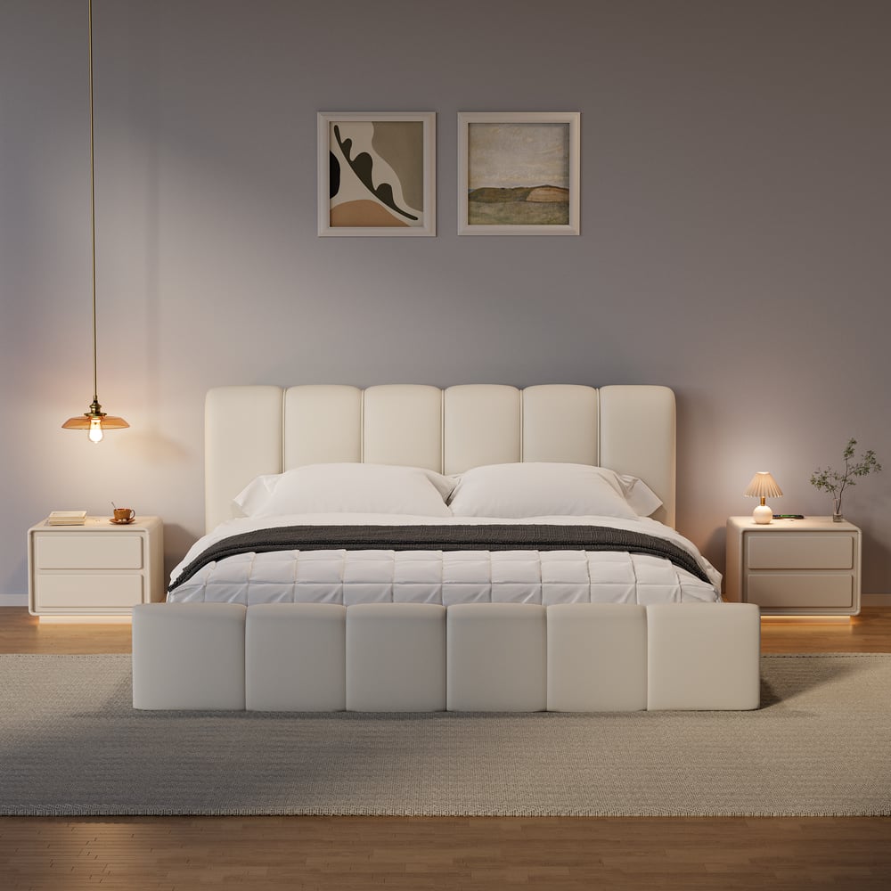 Customer Reviews for Modern 2-drawer off-white MDF Nightstand with USB and Lighting