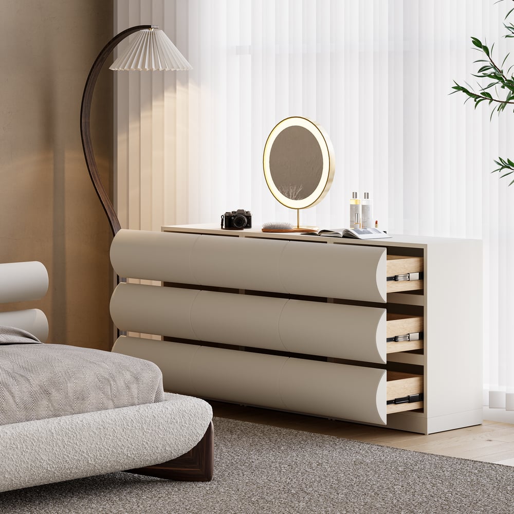 Questions and Answers for Humply 59" Leather White 9-Drawer Dresser Chest