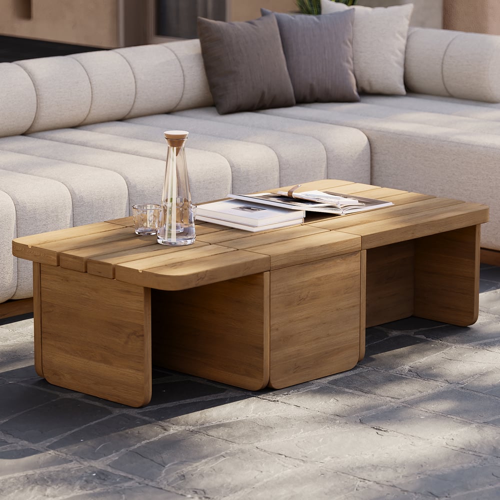 Questions et Réponses pour Table basse d'extérieur rectangulaire modulaire en bois de teck à lattes
