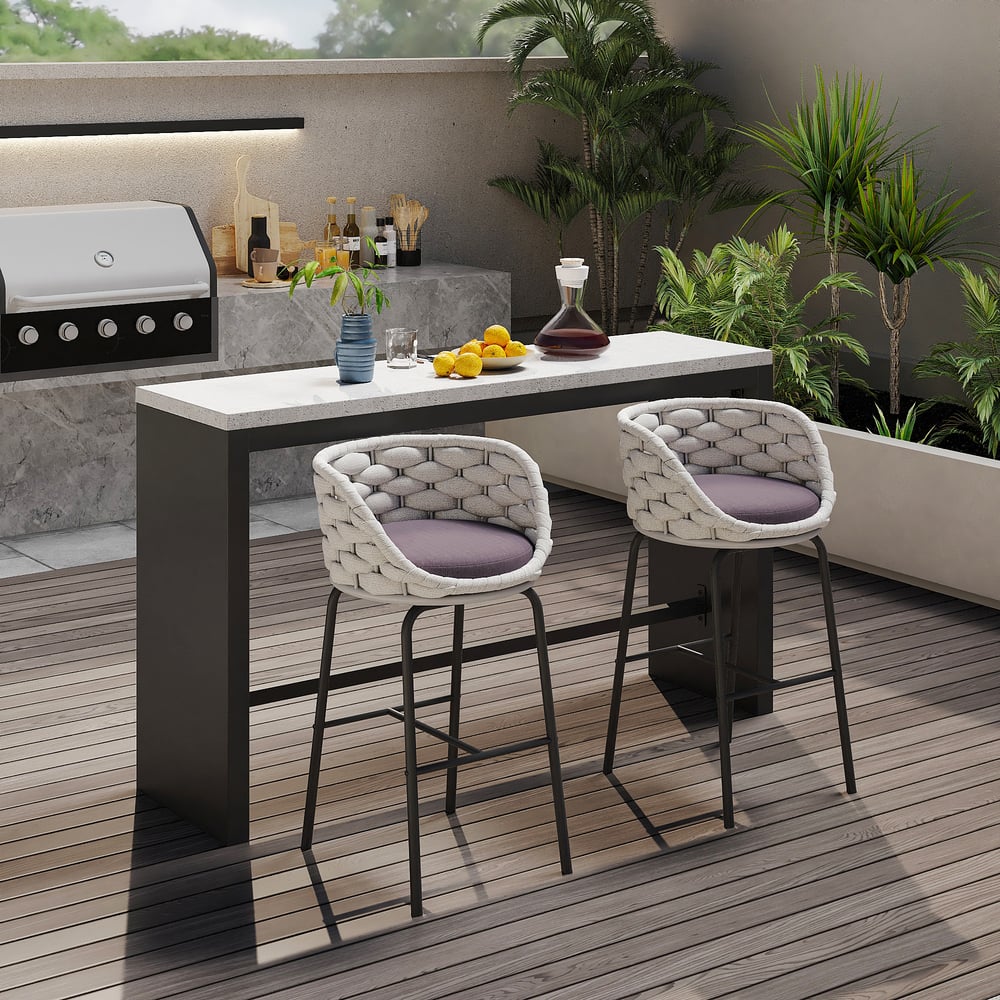 Customer Reviews for 2 Pieces Outdoor Chair Patio Woven Rope & Aluminum 38" Bar Stools Set with Swivel Base