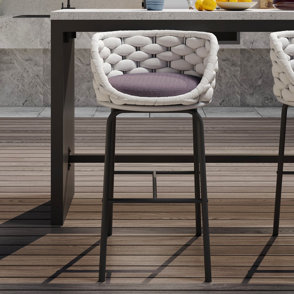 Customer Reviews for 2 Pieces Outdoor Chair Patio Woven Rope & Aluminum 38" Bar Stools Set with Swivel Base