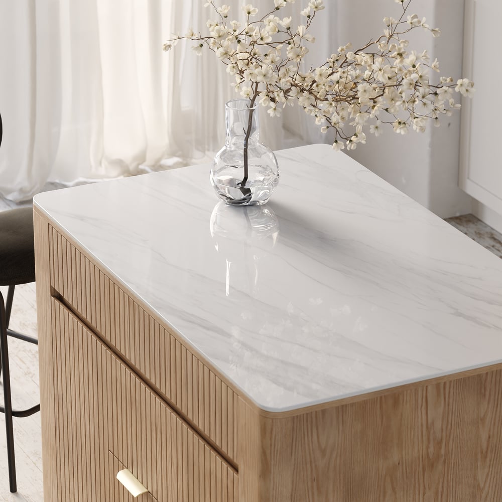 1290mm Kitchen Island Sintered Stone Top with Storage Whitewash Modern｜Homary  UK
