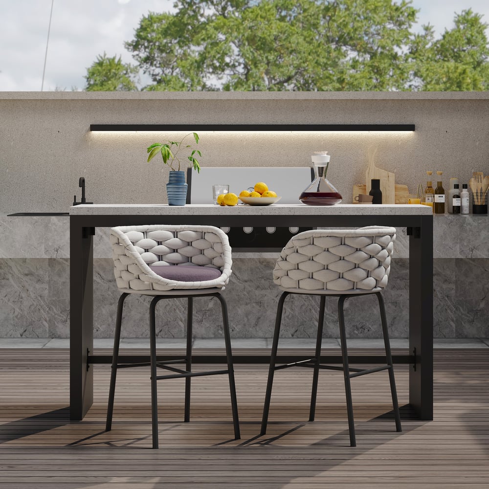 Customer Reviews for 2 Pieces Outdoor Chair Patio Woven Rope & Aluminum 38" Bar Stools Set with Swivel Base