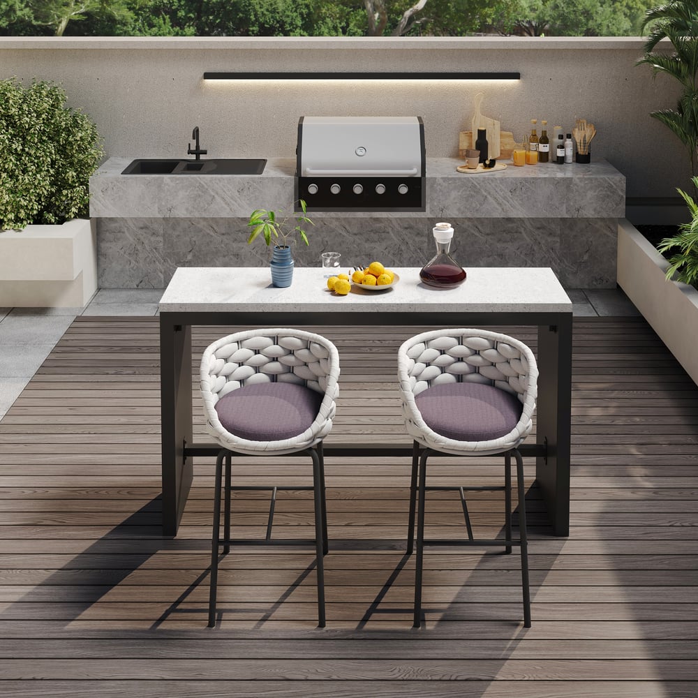 Customer Reviews for 2 Pieces Outdoor Chair Patio Woven Rope & Aluminum 38" Bar Stools Set with Swivel Base