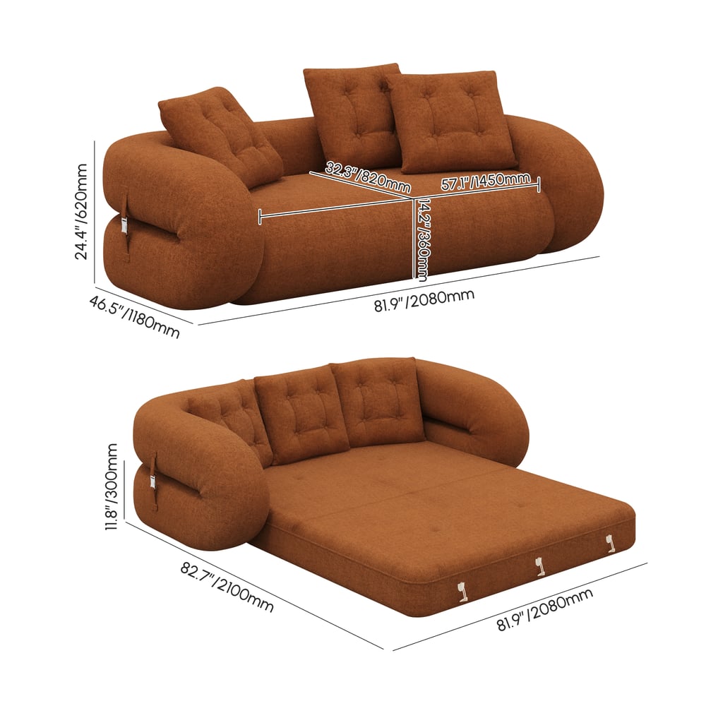 82" King 3-Seater Velvet Convertible Futon Sofa Bed weights dimensions image