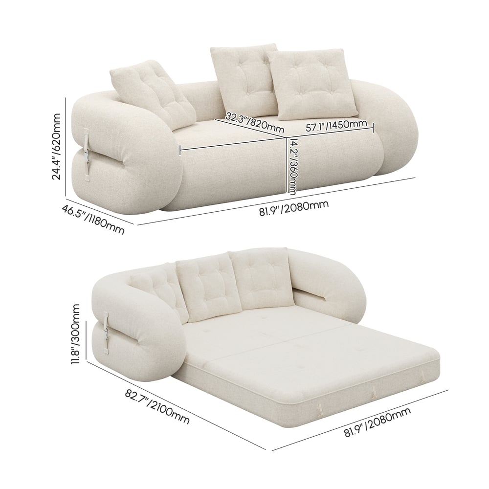 82" King 3-Seater Velvet Convertible Futon Sofa Bed weights dimensions image