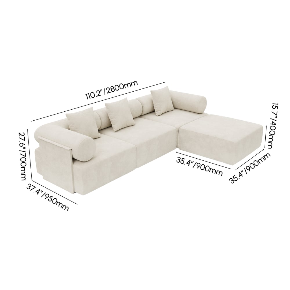 Serene 110" 4-Piece Modular Chenille Velvet L-Shaped Sectional with Ottoman weights dimensions image