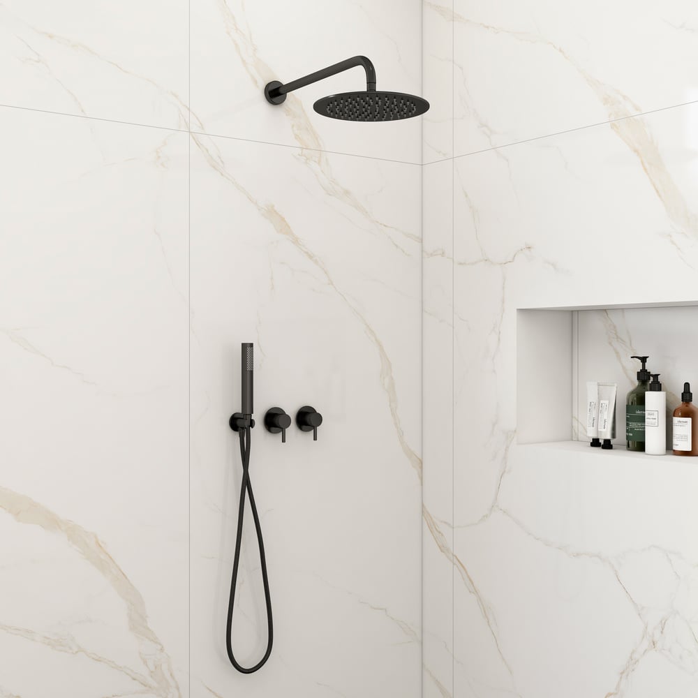 Questions and Answers for 250mm Wall-Mounted Round Black Shower Set 2-Function with Hand Shower