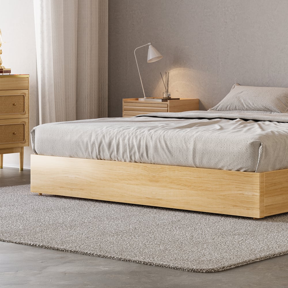 Lit super king size de style scandinave en bois naturel avec rangement|Homary FR