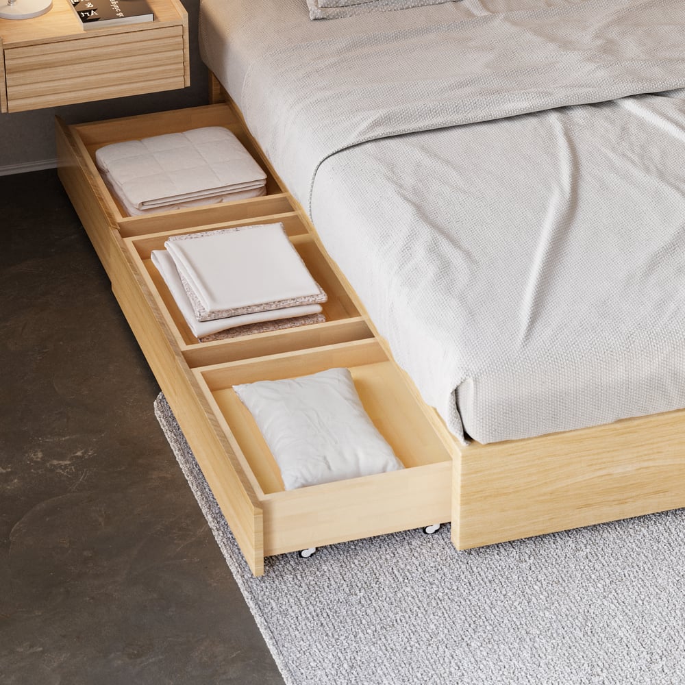 Lit super king size de style scandinave en bois naturel avec rangement|Homary FR