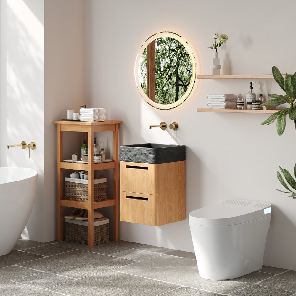 Avaliações de clientes sobre Conjunto de toucador de banheiro flutuante pequeno de 15,7 polegadas com tampo de concreto