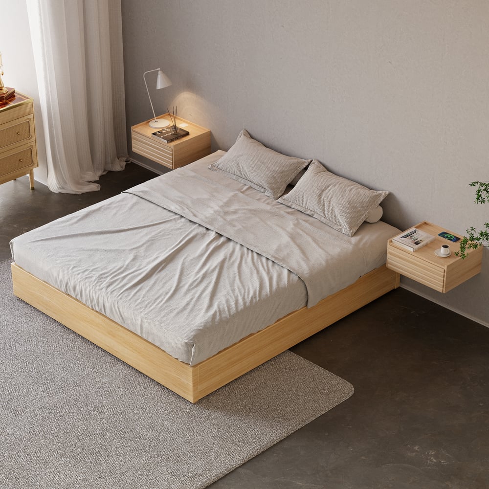 Lit super king size de style scandinave en bois naturel avec rangement|Homary FR