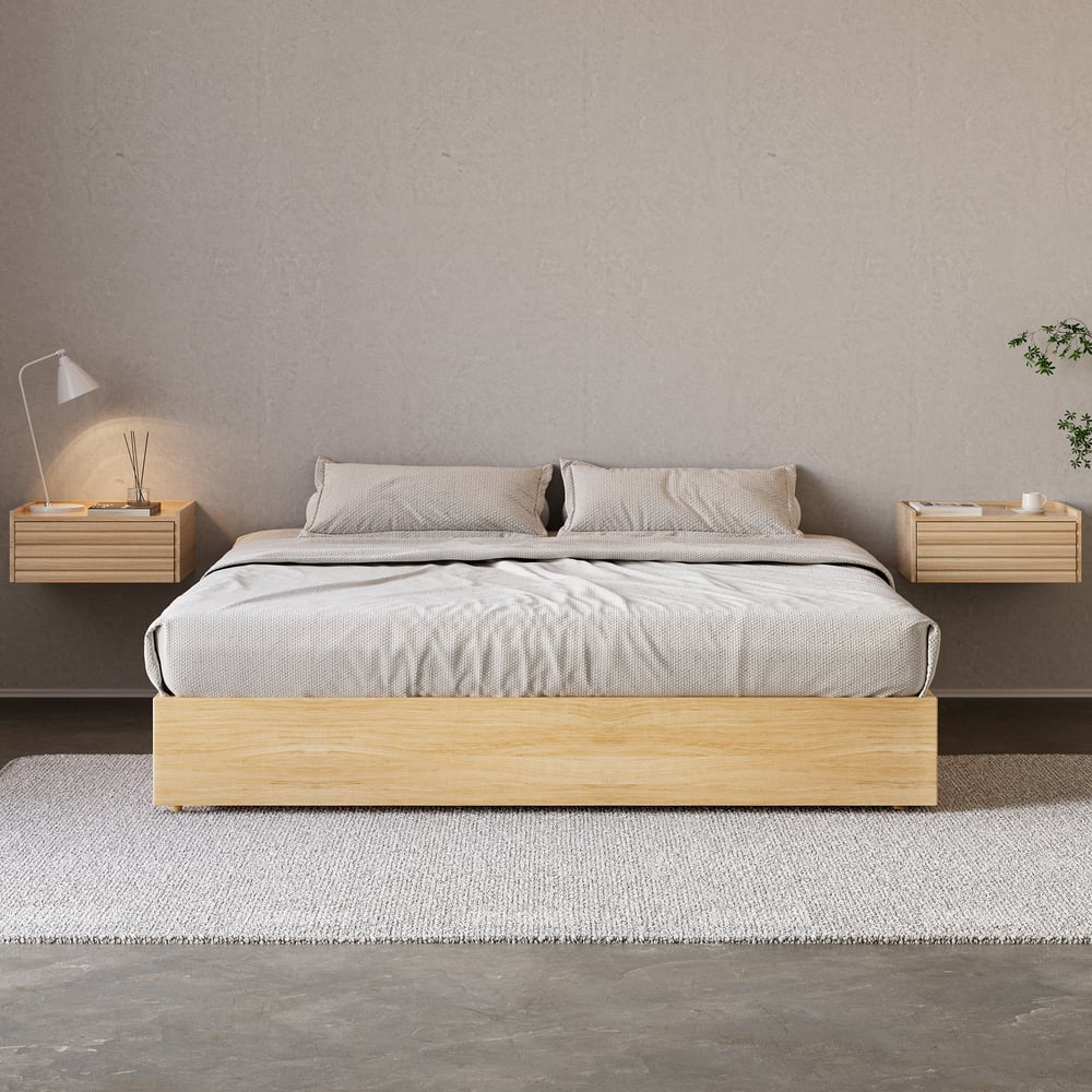 Lit super king size de style scandinave en bois naturel avec rangement|Homary FR