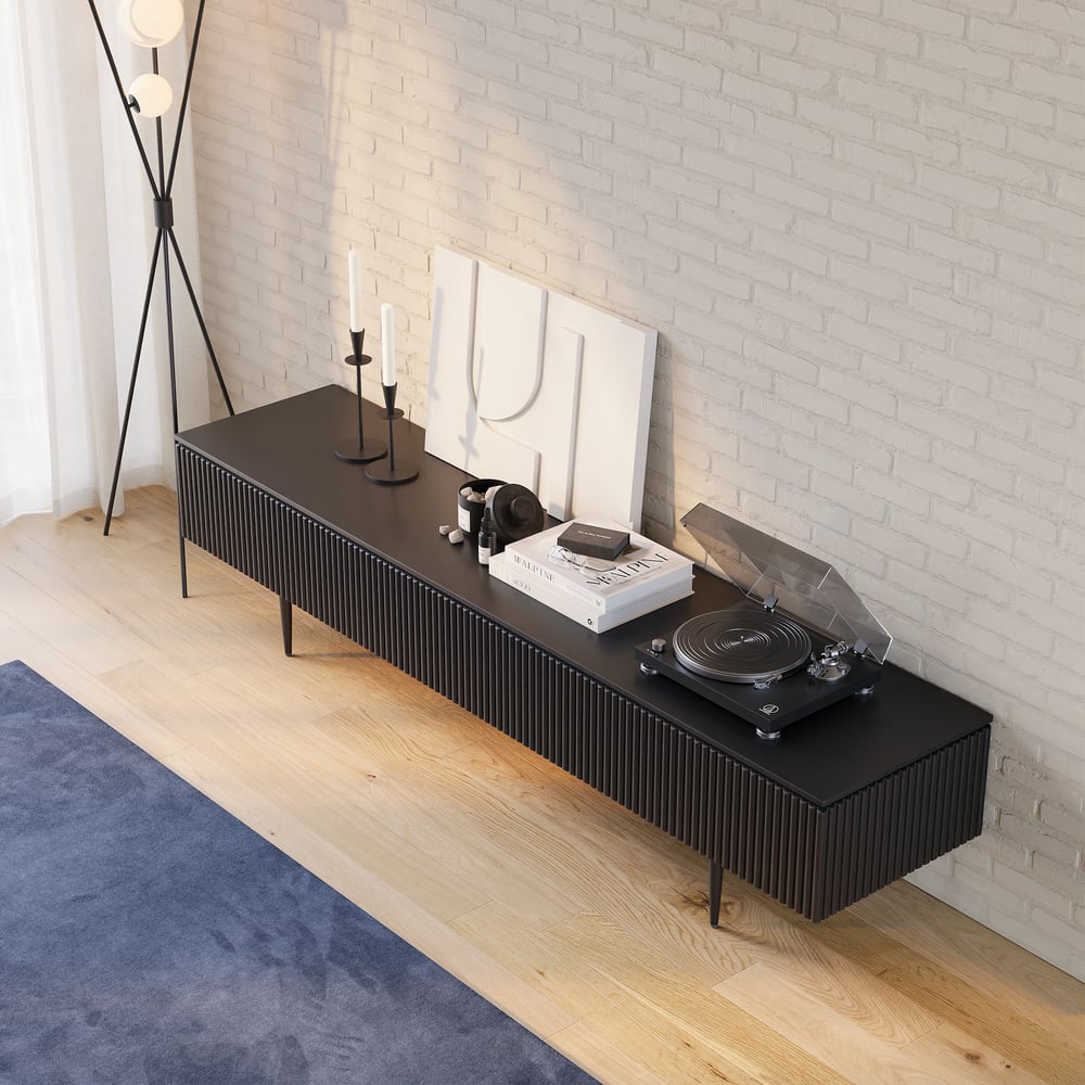 Questions and Answers for Modern 1800mm TV Stand with Drawers Line Media Console with Black Metal Legs