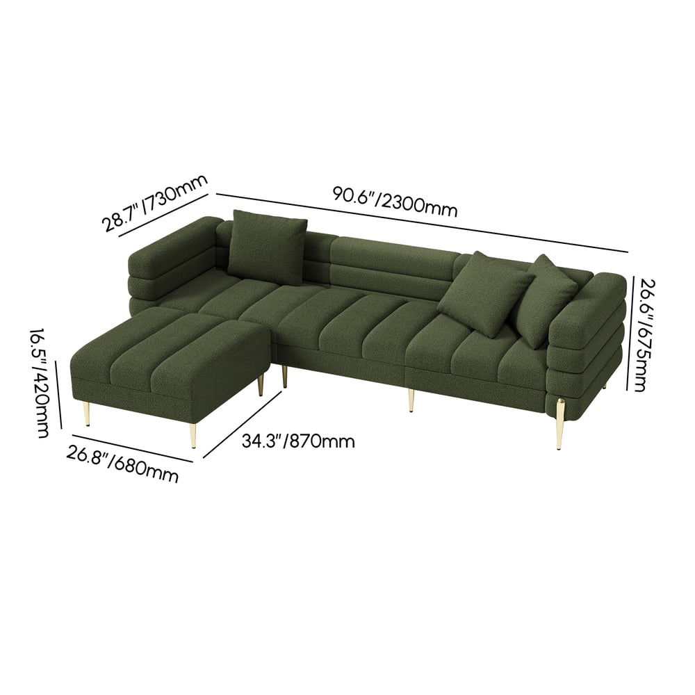 Aurora 91" Boucle 4-Piece Chaise Sofa with Ottomans weights dimensions image