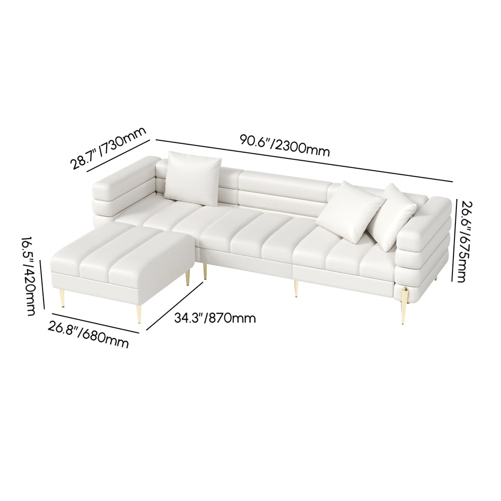 Aurora 91" Faux Leather 4-Piece Chaise Sofa with Ottomans weights dimensions image
