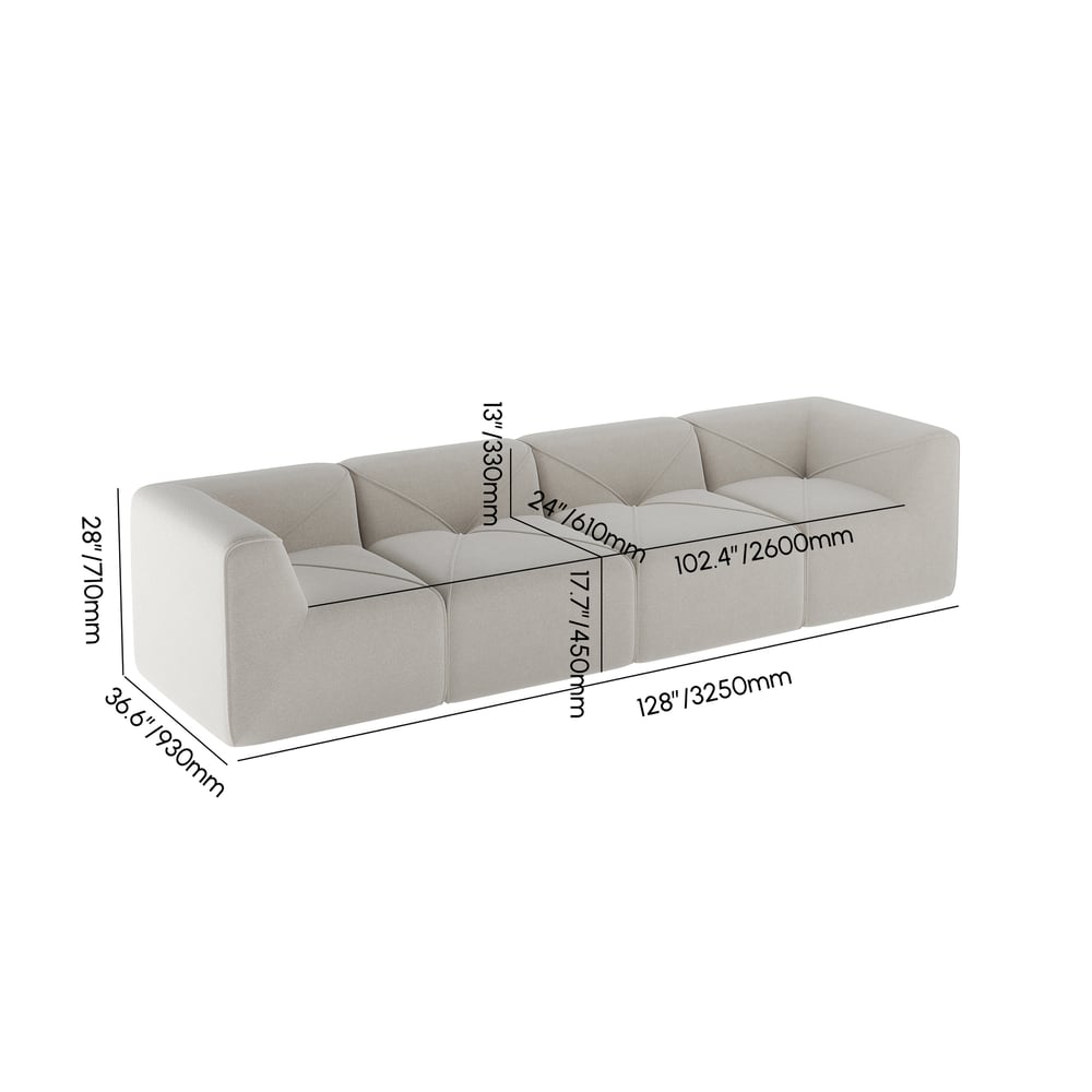 128" 4-Piece Modular White Velvet Sectional Sofa weights dimensions image