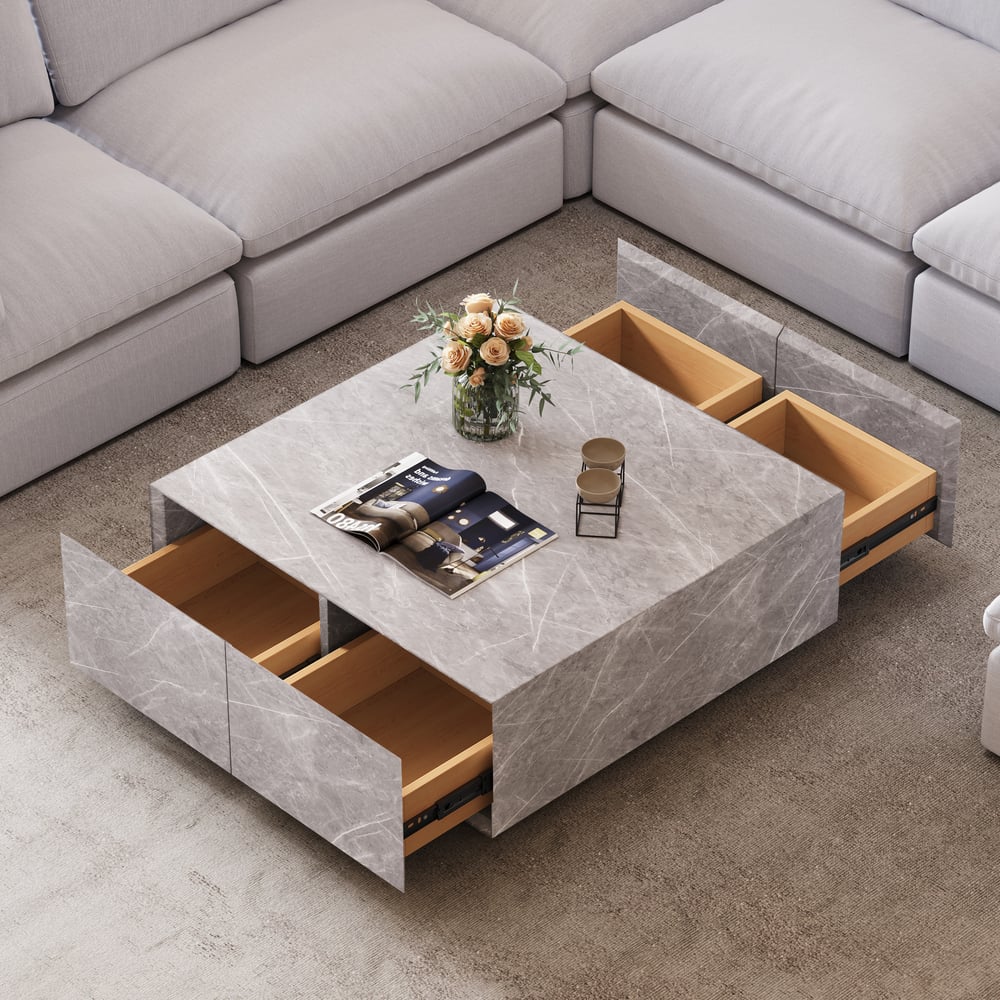 Customer Reviews for 35" Square Concrete Veneer Block Coffee Table with 4 Drawers