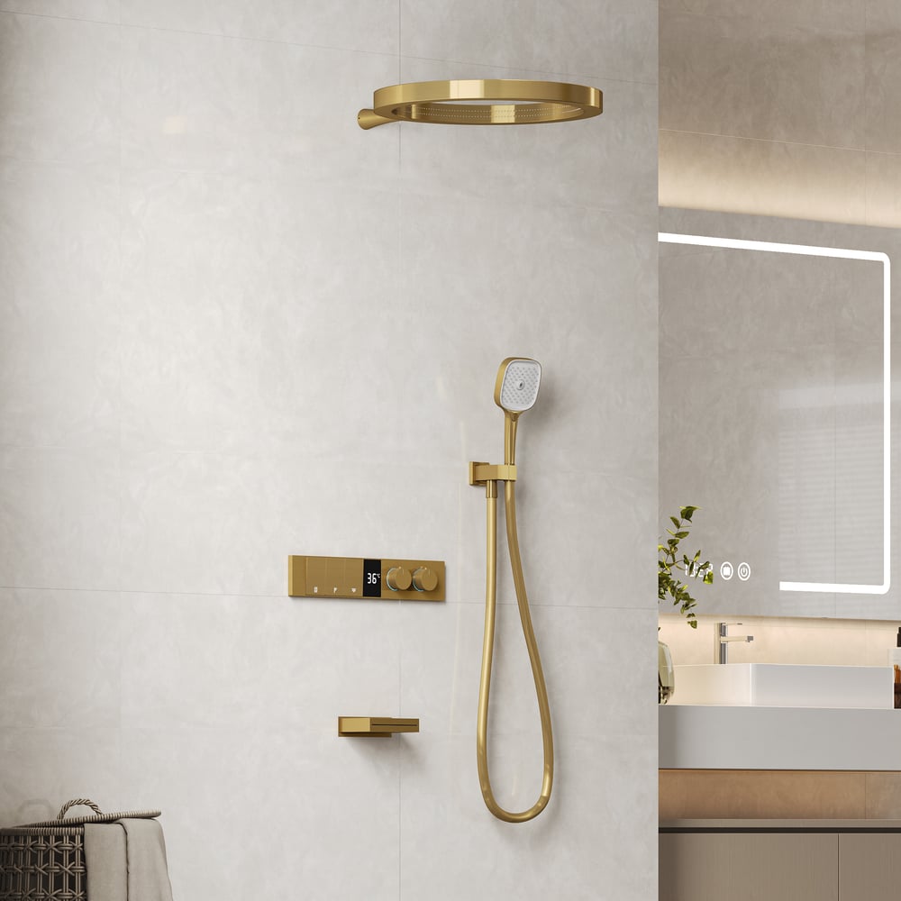 Questions and Answers for Luxury Gold Thermostatic Shower System with Overhead Rainfall & Handheld Spray