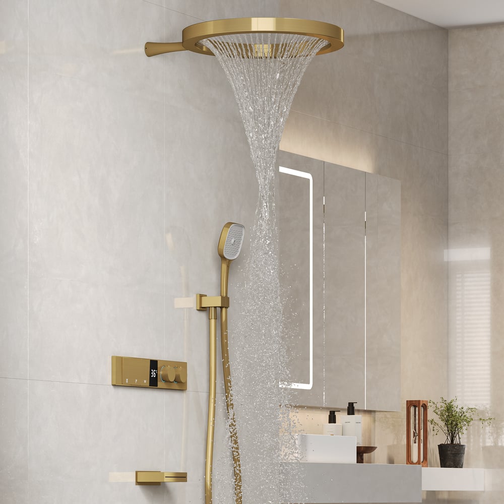 Questions and Answers for Luxury Gold Thermostatic Shower System with Overhead Rainfall & Handheld Spray