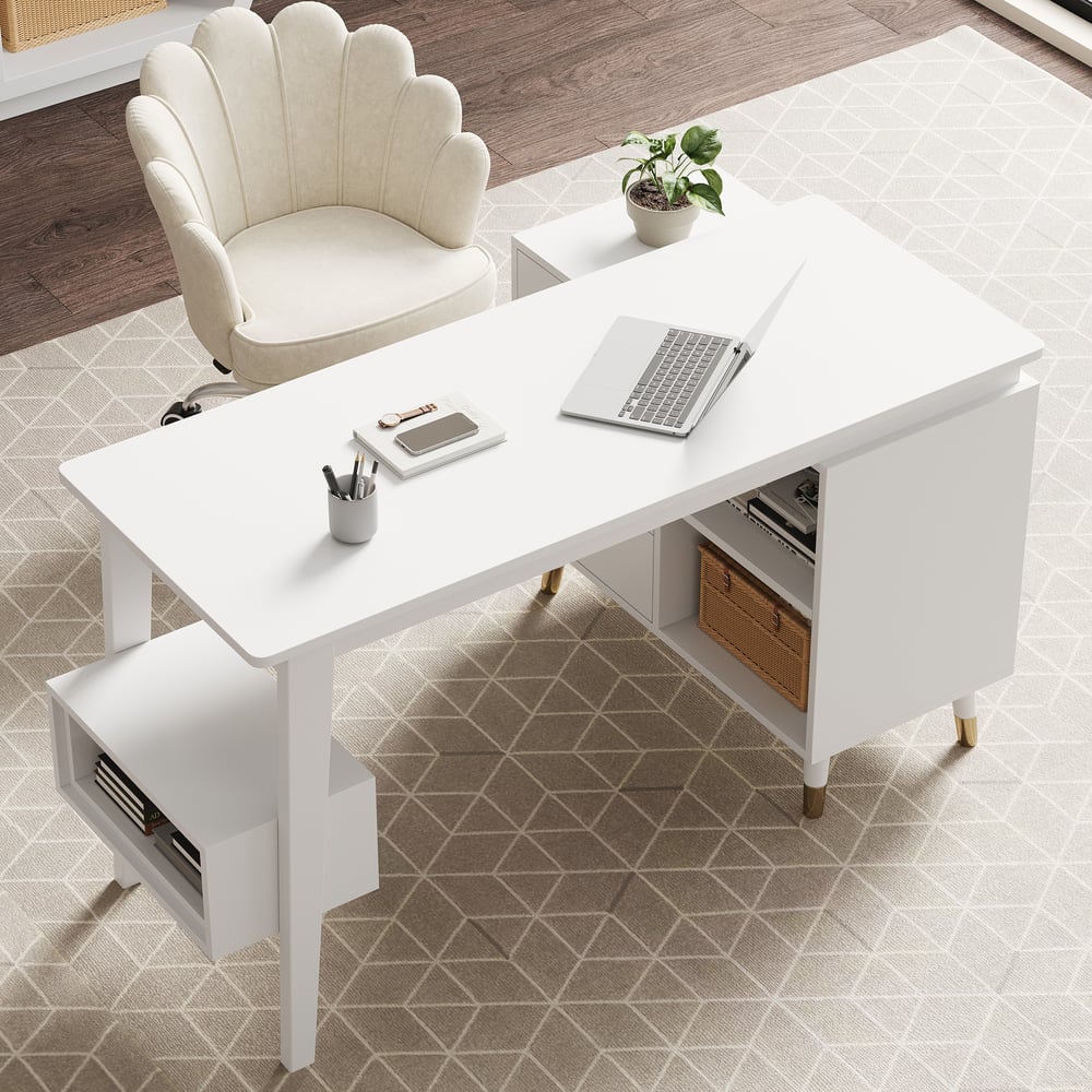 Questions and Answers for Ultic White L Shaped Office Desk with Storage Drawers & Shelf (1200mm)