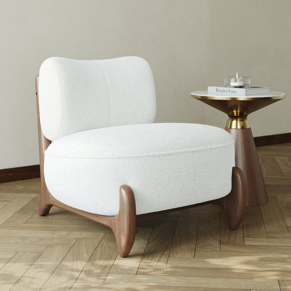 Questions and Answers for Boucle Armless Upholstered Accent Chair with Ash Wood Leg