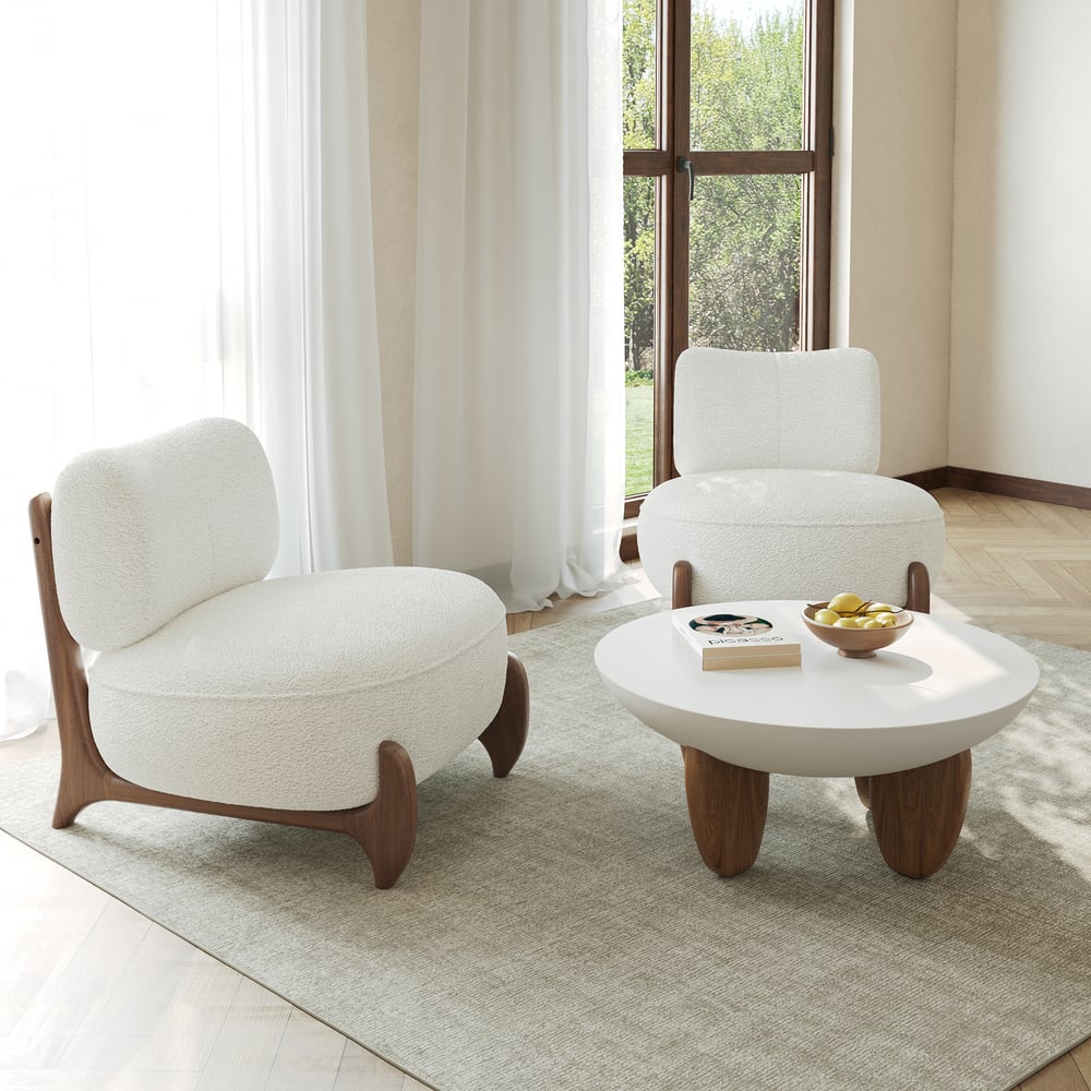 Questions and Answers for Boucle Armless Upholstered Accent Chair with Ash Wood Leg