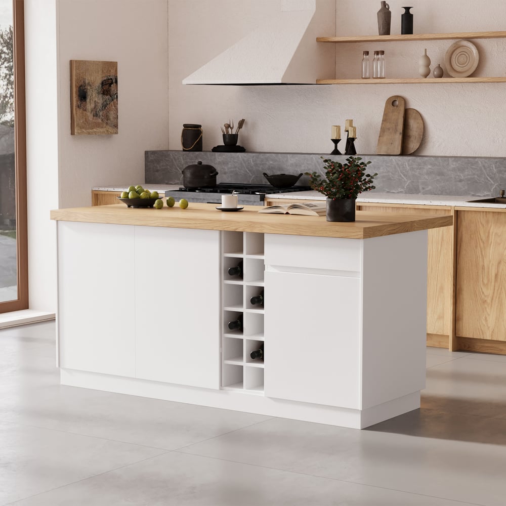 Kundenbewertungen für Japandi Kitchen Elsland Küchenschrank aus Holz, 1830 mm, mit Beleuchtung, Naturweiß