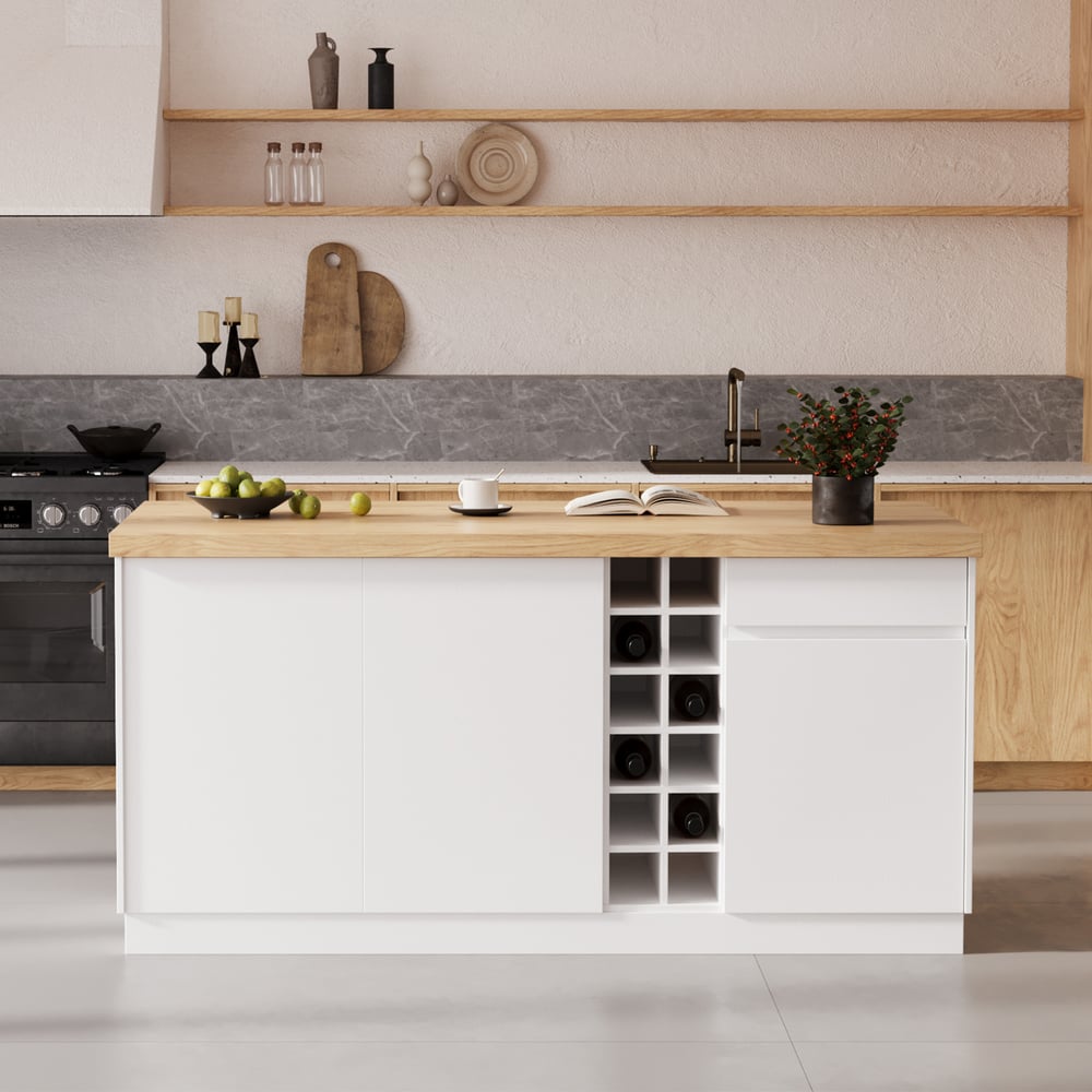 Kundenbewertungen für Japandi Kitchen Elsland Küchenschrank aus Holz, 1830 mm, mit Beleuchtung, Naturweiß