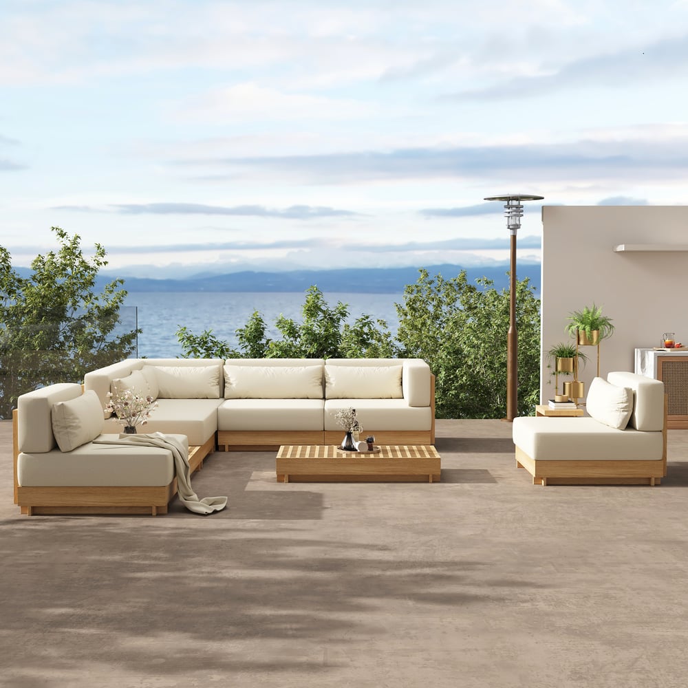 Questions and Answers for 9-Pieces Premium Teak Modular L-Shaped Outdoor Sectional Sofa Set in Beige