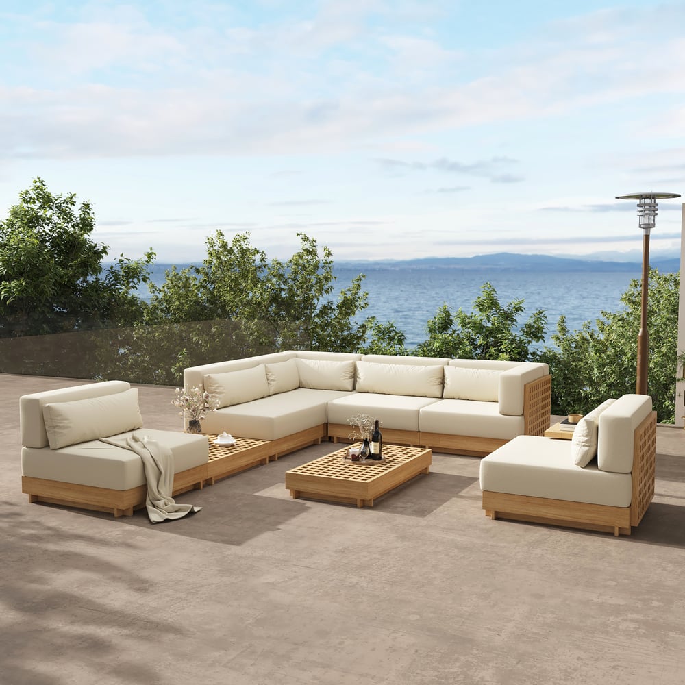 Questions and Answers for 9-Pieces Premium Teak Modular L-Shaped Outdoor Sectional Sofa Set in Beige