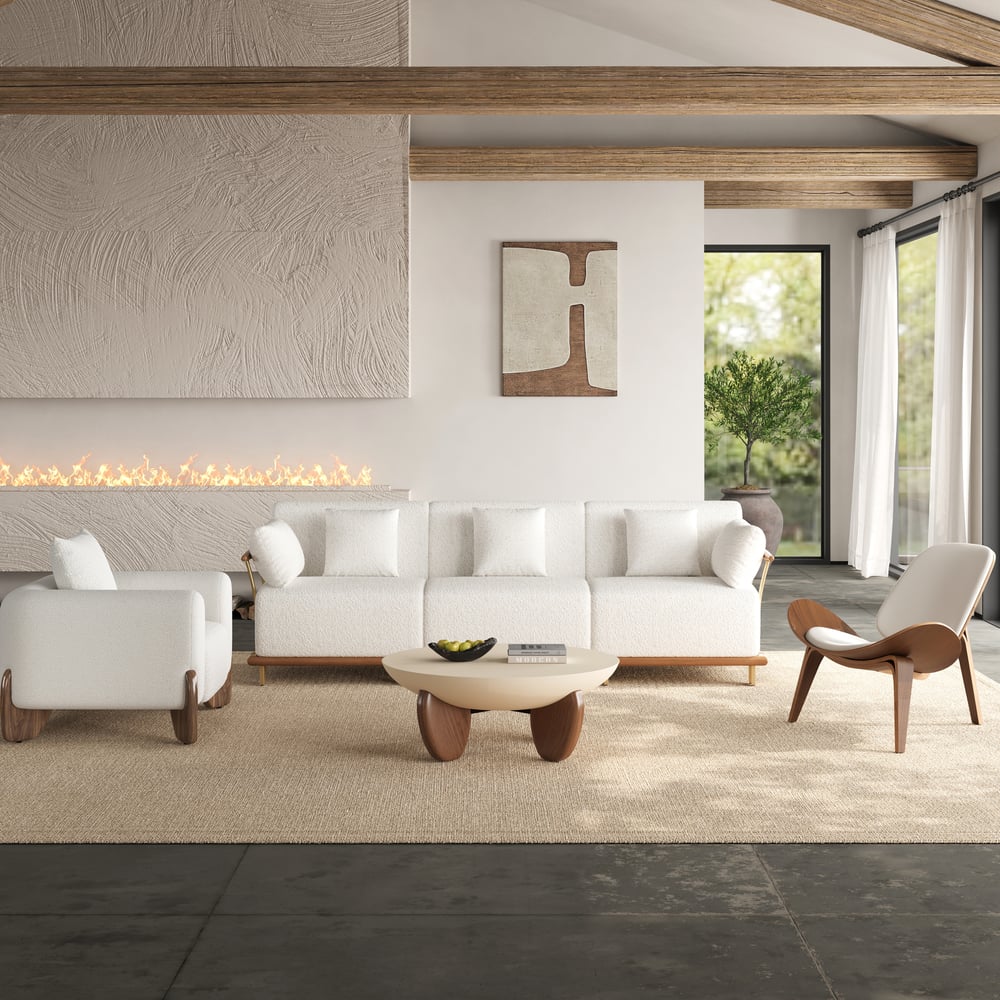 Questions et Réponses pour Canapé d'angle modulable 3 pièces en bouclé blanc de 2600mm avec bois d'hévéa